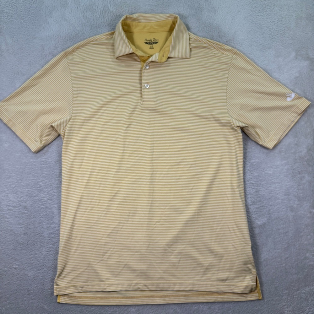 Straight Down Mens Large Golf Polo Shirt Striped Athletic Stretch Casual Yellow
